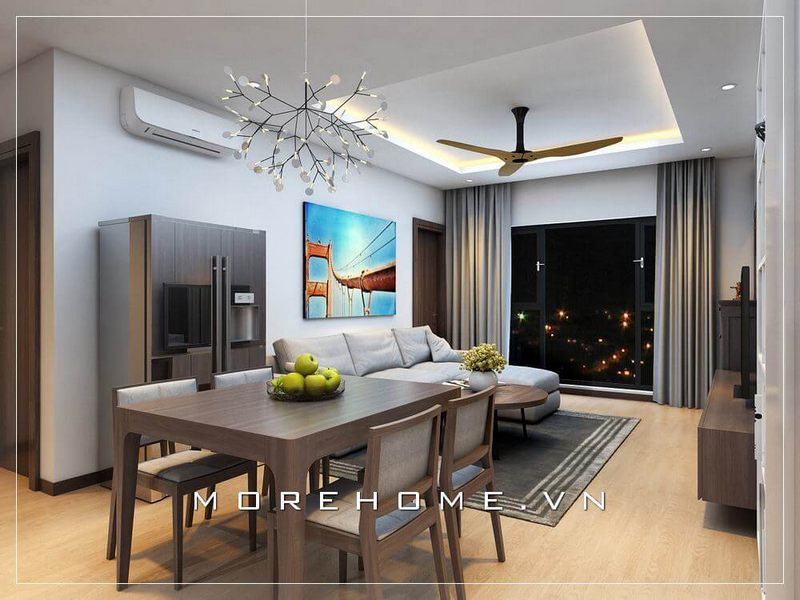 Thiết kế nội thất phòng khách liền bếp ăn đẹp cho phòng khách căn hộ chung cư.